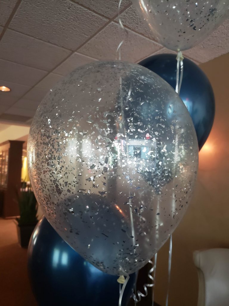 Helium balloons, glitter