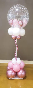 Deco Balloon Column, 5 ft., bubble/clear/ heart, pink.